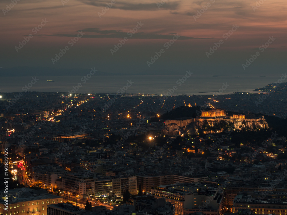 Athens cityscape with Acropolis at sunset