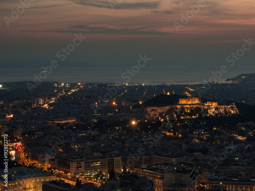 Athens cityscape with Acropolis at sunset