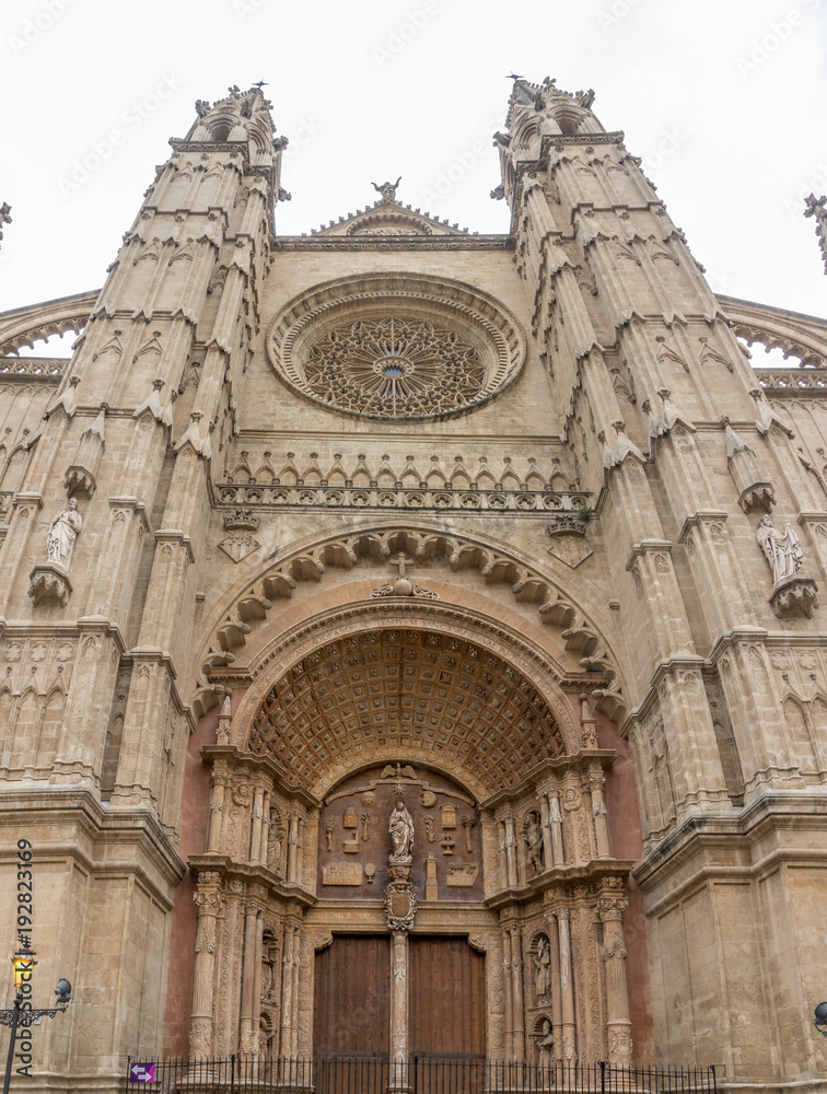 Gothic facade Cathedral Basilica Santa Maria of Palma de Mallorca La Seu Spain
