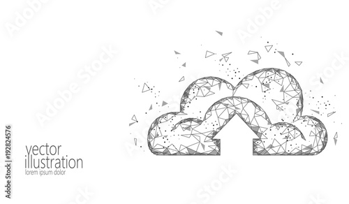 Cloud computing online storage low poly. Polygonal future modern internet business technology. White gray monochrome global data information exchange available background vector illustration