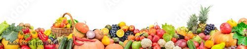 Panorama of fruits  vegetables and berries isolated on white background for project.