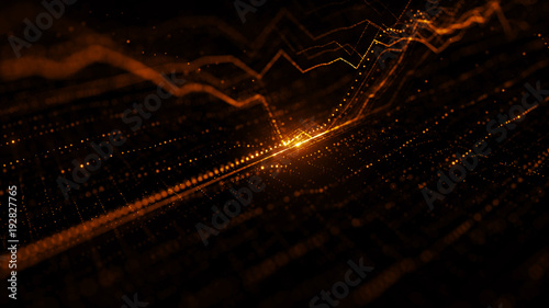 3d render background with graph. Dots form up and down graph forms. Digital finance concept.