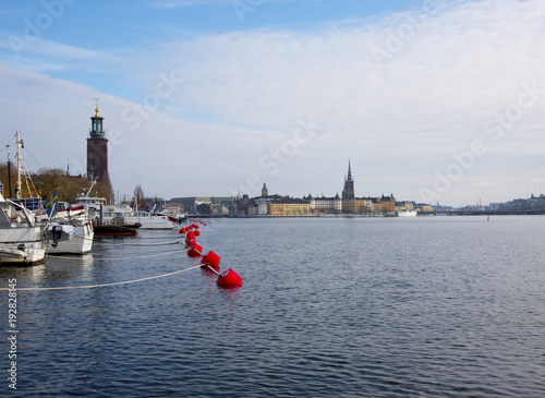 Stockholm City Town Hall a gray winter day, seen from a ferry photo