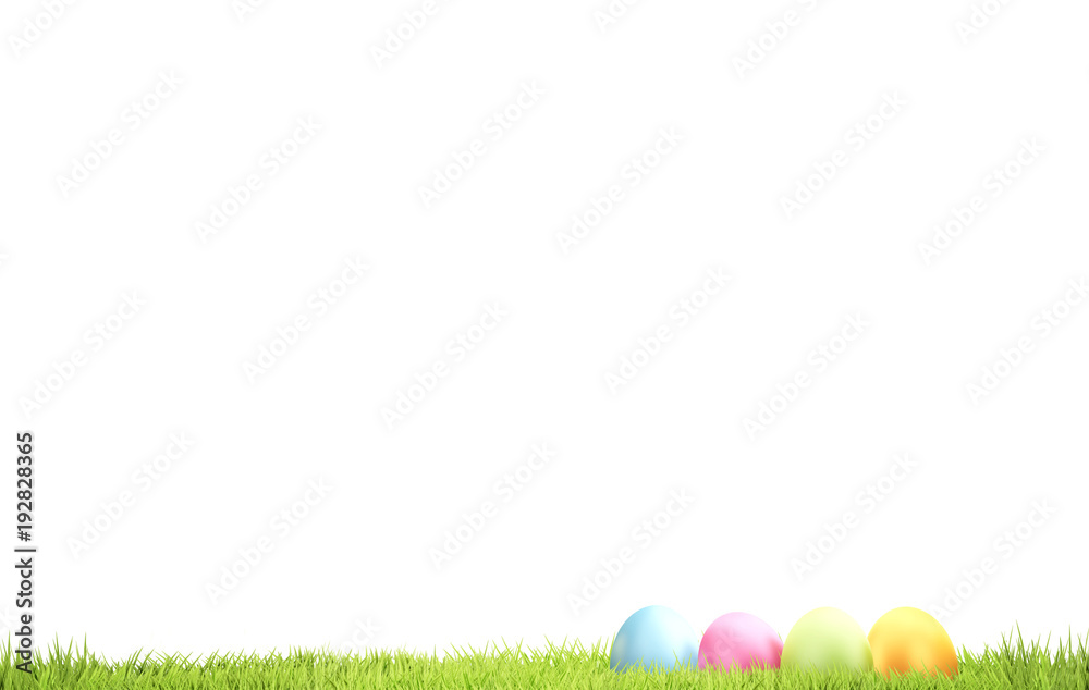 Fototapeta premium Easter eggs and green grass 3d rendering background