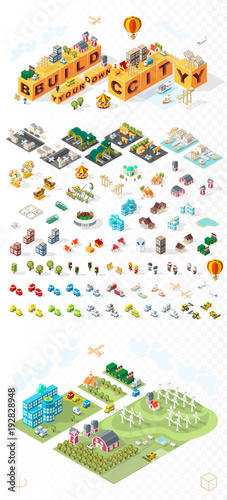Build Your Own City . Set of Isolated Minimal City Vector Elements on Transparent Background