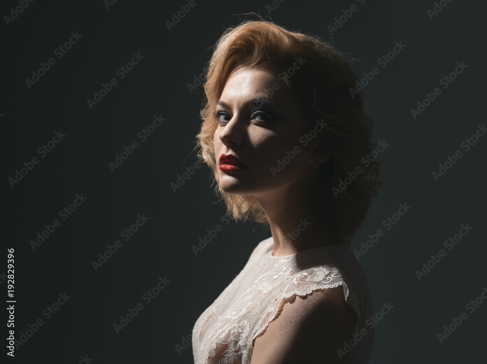 Sexy blond girl with elegant makeup, pinup. Sexy blond girl with elegant makeup, pinup.