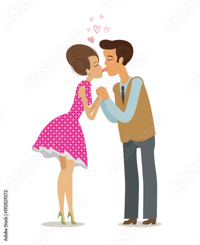 Couple in love kissing tenderly on lips. Romantic date, kiss concept.  Cartoon vector illustration Stock Vector | Adobe Stock
