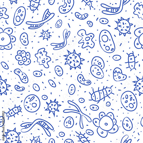 bacteria hand drawn vector seamless pattern