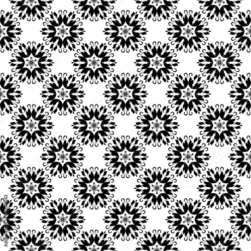 Black and white monochrome floral seamless pattern