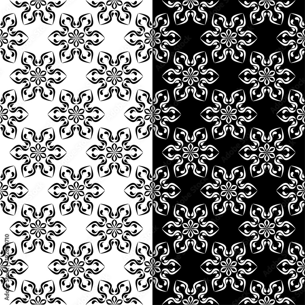 Fototapeta premium Black and white floral seamless patterns. Set of backgrounds