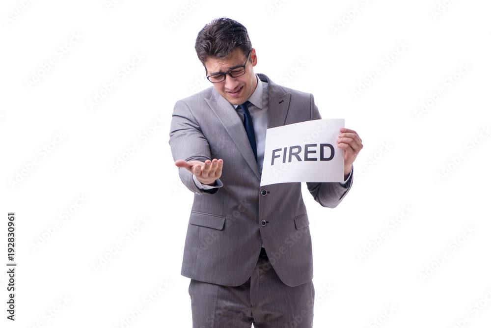 Businessman in dismissal concept isolated on white background Businessman in dismissal concept isolated on white background
