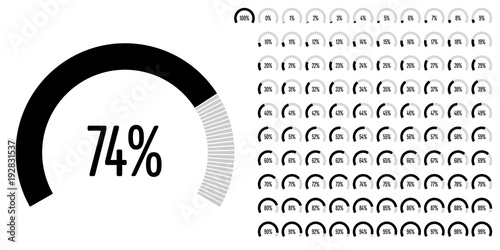 Set of circular sector percentage diagrams from 0 to 100 ready-to-use for web design, user interface (UI) or infographic - indicator with black