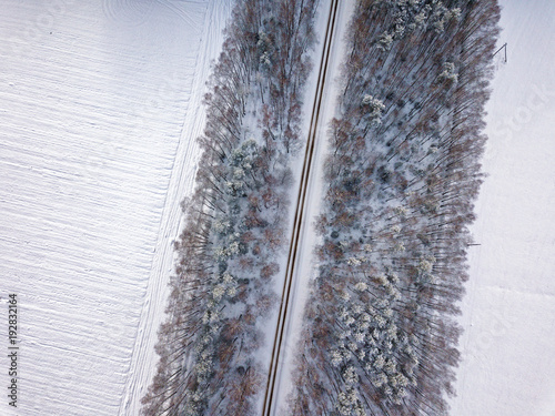 Road through the winter park. Aerial view © NemanTraveler