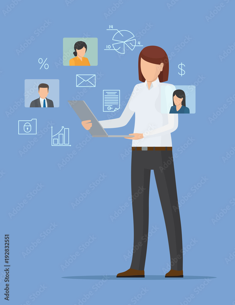 Businesswoman Poster Isolated on Blue Backdrop
