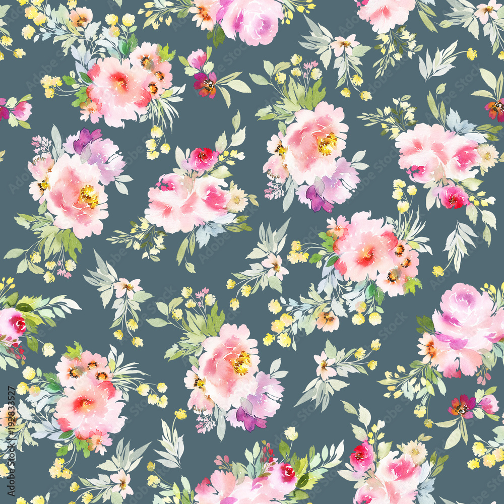 Obraz premium Seamless summer pattern with watercolor flowers handmade.
