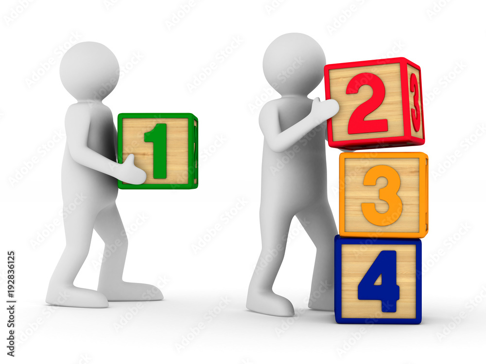 child plays cubes on white background. Isolated 3D illustration child plays cubes on white background. Isolated 3D illustration