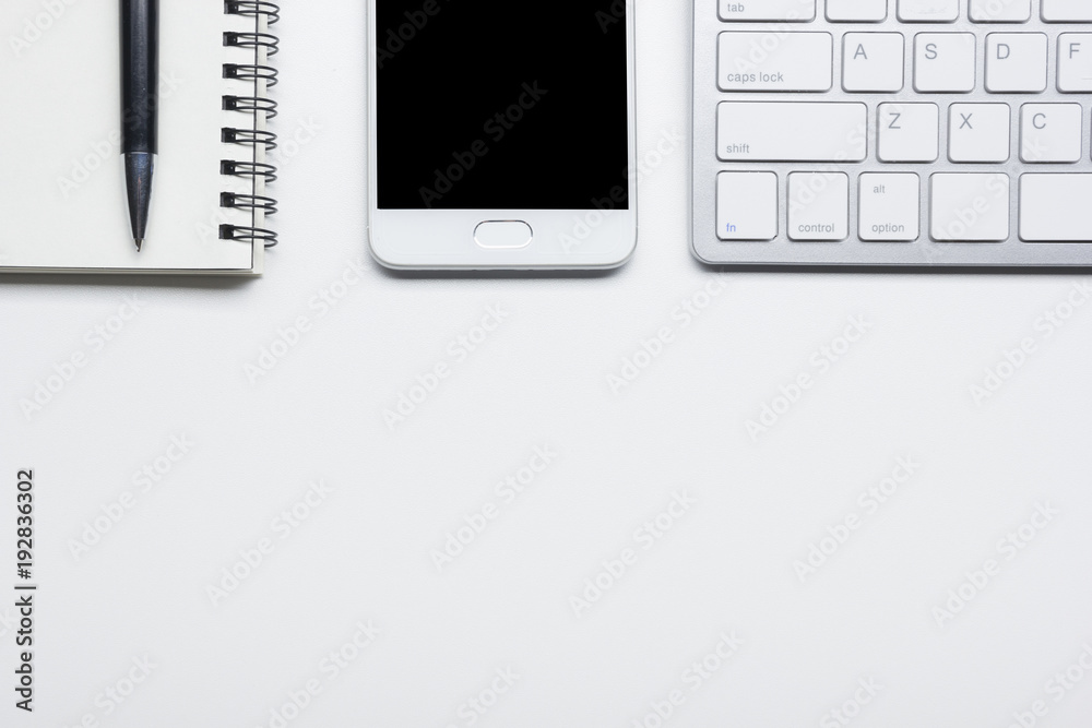 Office desk table with supplies. Flat lay Business workplace and objects. Top view. Copy space for text Office desk table with supplies. Flat lay Business workplace and objects. Top view. Copy space for text