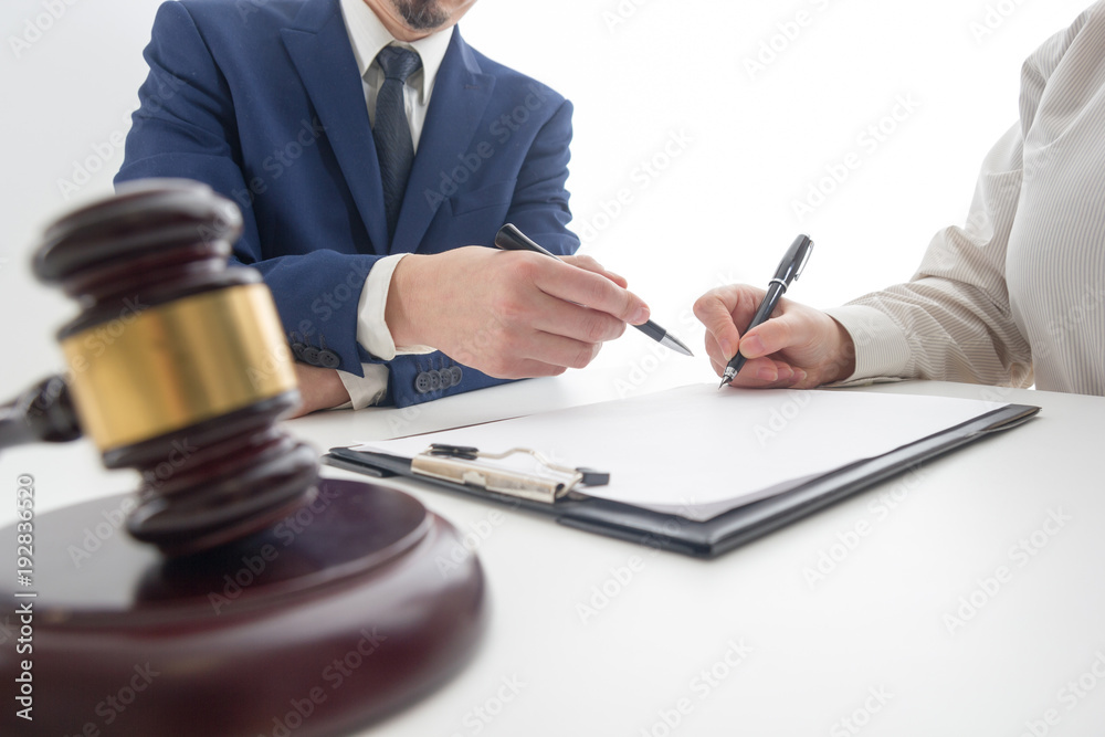 Law, advice and Legal services concept. Lawyer and attorney having team meeting at law firm. Law, advice and Legal services concept. Lawyer and attorney having team meeting at law firm.