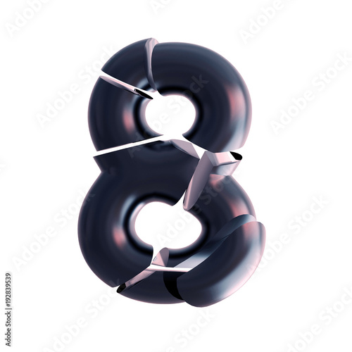 Number 8. 3d Fragmented high tech Typeset. Abstract Fractal Cracked Font. 3d Rendering Isolated on White Background.