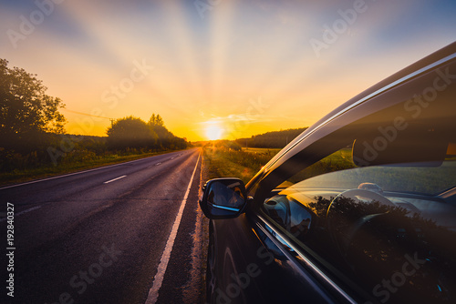 a road car sunset
