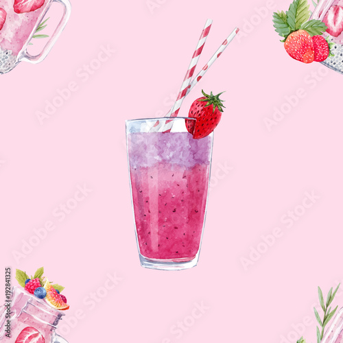 Watercolor smoothie vector pattern