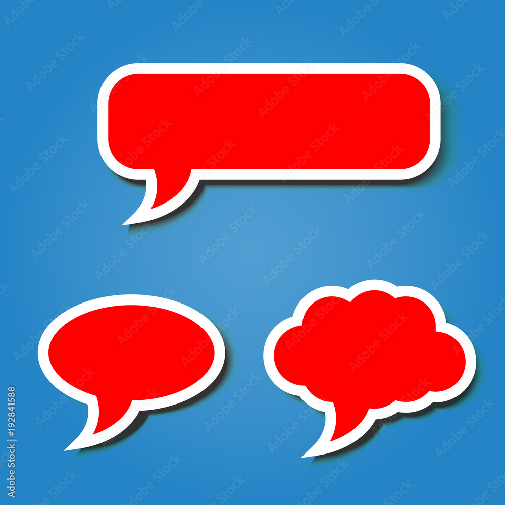 Blank red bubble speech with white border template on blue background Blank red bubble speech with white border template on blue background