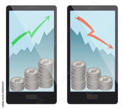 buying and selling a ethereum  in a smartphone on a white background