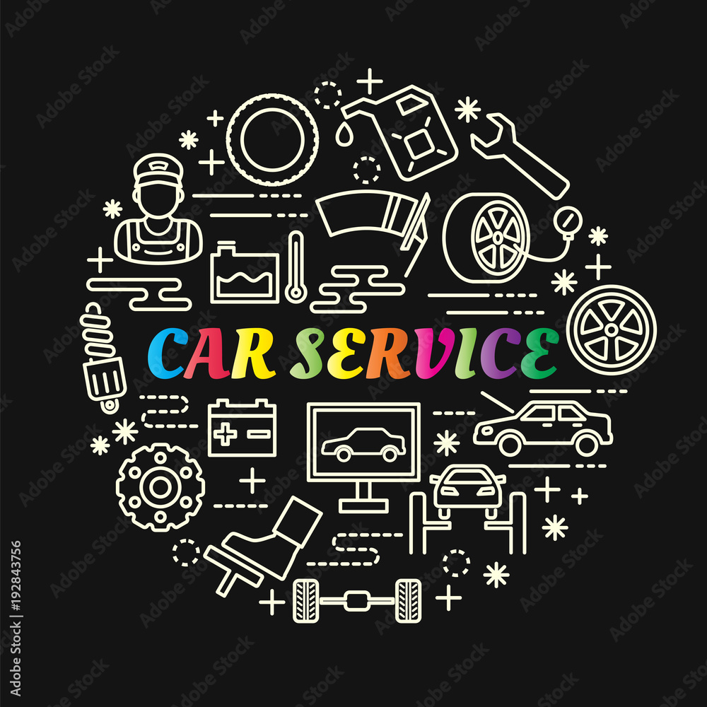 car service colorful gradient with line icons set