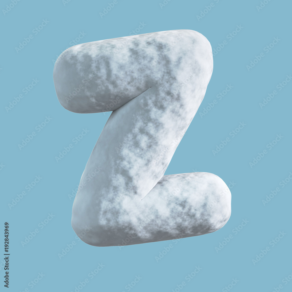 Snow Font. 3d rendering isolated on blue background. Letter Z Snow Font. 3d rendering isolated on blue background. Letter Z