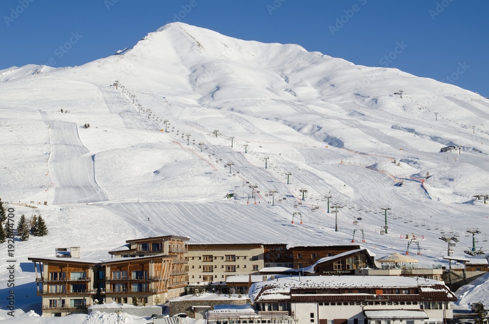 Ski slopes in the ski resort of Passo del Tonale in Italy.