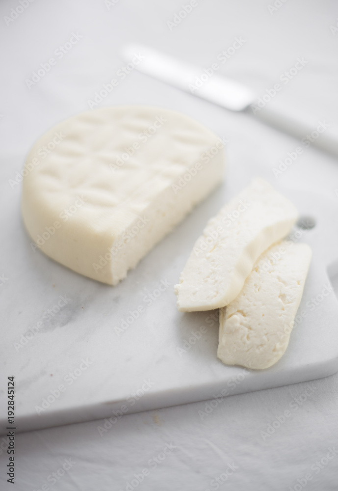 Home made Cheese: Feta Cheese  on White Background