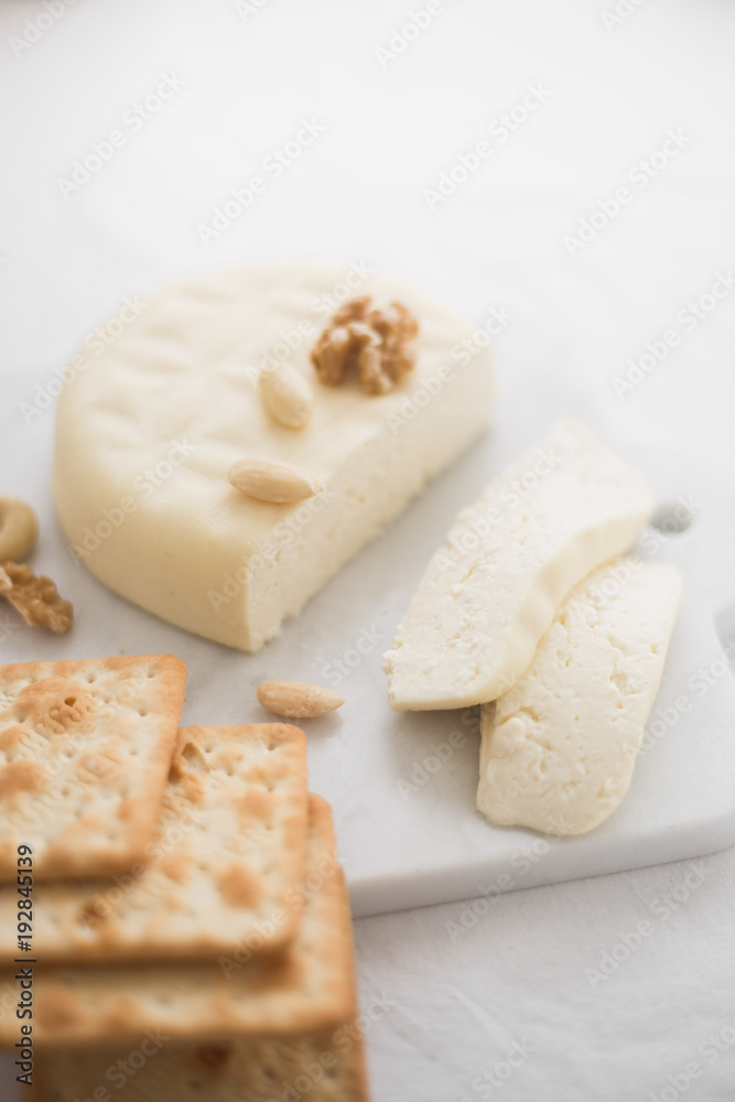 Home made Cheese: Feta Cheese on White Background Home made Cheese: Feta Cheese on White Background