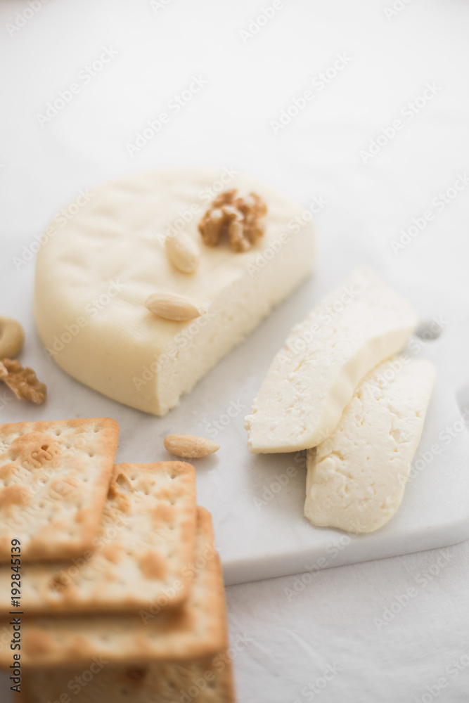 Home made Cheese: Feta Cheese  on White Background