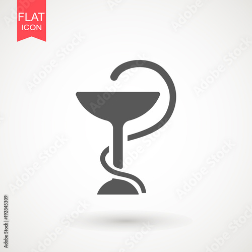 Hygeia bowl, Hippocratic cup, Hospital symbol. Snake with cup pharmaceutical vector sign Emblem for drugstore or medicine.