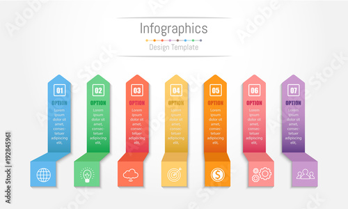 Infographic design elements for your business data with 7 options, parts, steps, timelines or processes. Vector Illustration.