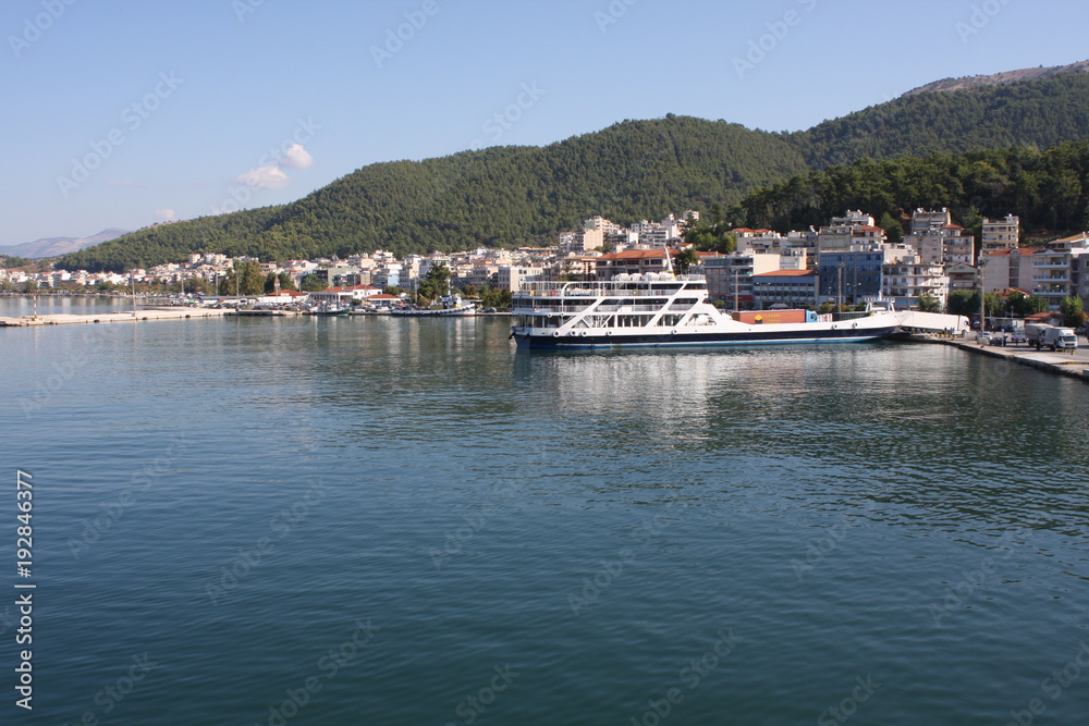 ferry boat sailing near Corfu island in Greece