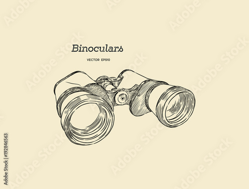 Binocular , engraved hand drawn vector.