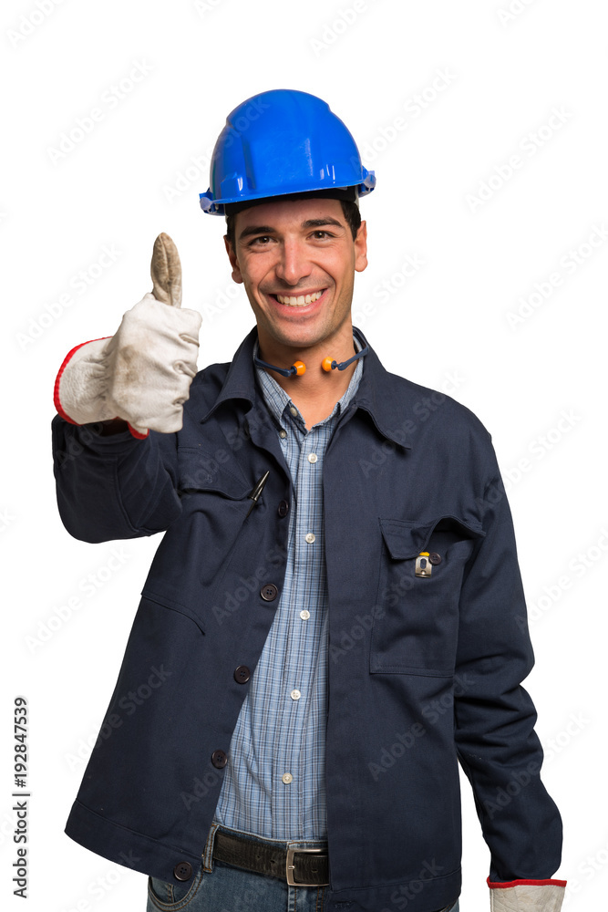 Smiling worker. Isolated on white Smiling worker. Isolated on white
