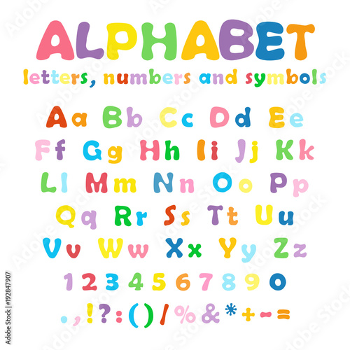 Alphabet, numbers and symbols