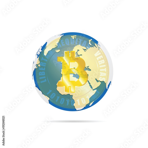 globe with cryptocurrency money illustration