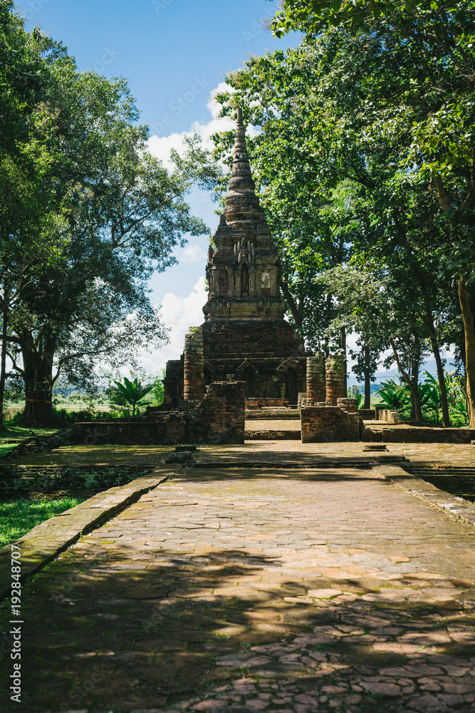 The ancient pagoda in Pasak temple. located on ancient Chiang sean city, Chaing Rai, Thailand.