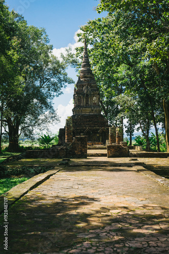 The ancient pagoda in Pasak temple. located on ancient Chiang sean city, Chaing Rai, Thailand.