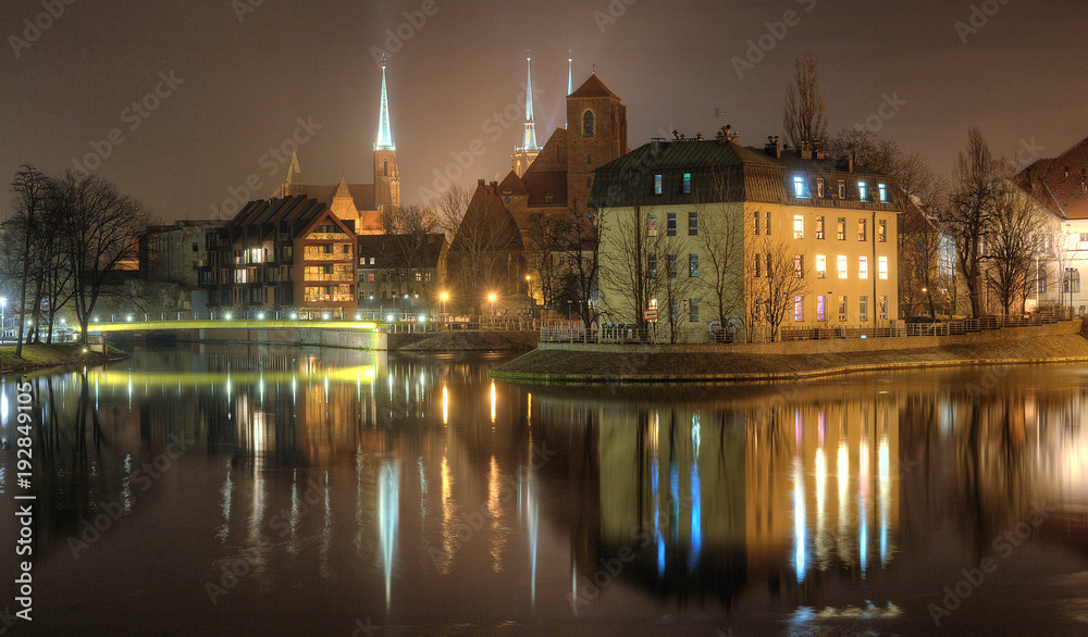 View of the city by night. Wroclaw, Poland