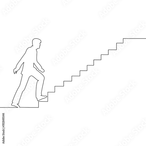 Continuous line man climbs the stairs Ambitions