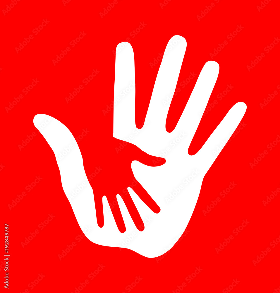 Fototapeta premium Caring hand on red background. Vector illustration.