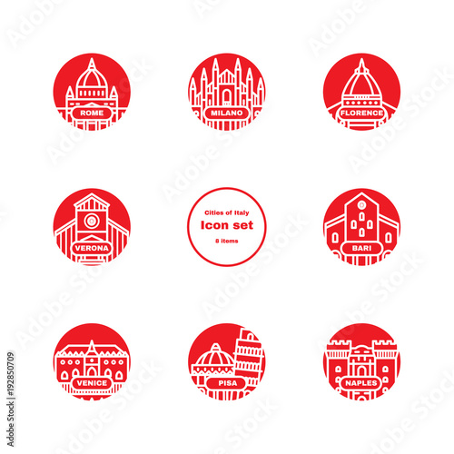 Italian cities icons set.