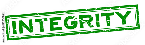 Grunge green integrity word square rubber seal stamp on white background