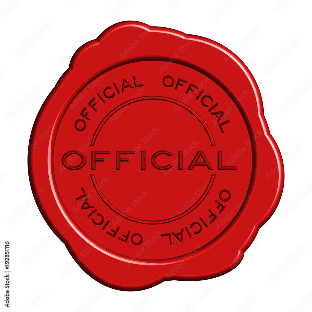 Red official word round wax seal stamp on white background Red official word round wax seal stamp on white background