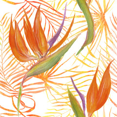 Deken met foto Tropische bloemen patronen Seamless pattern of tropical leaves and flowers  © tamaraluiza