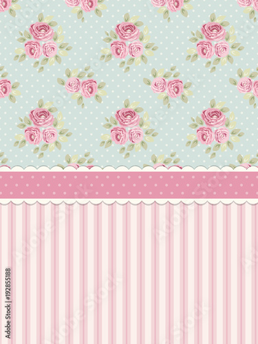 Cute shabby chic background with roses and polka dots